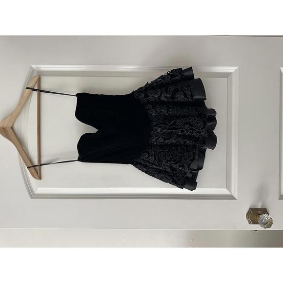 Vintage Black Velvet Strapless Peplum Top with Beaded Detailing - Picture 1 of 7